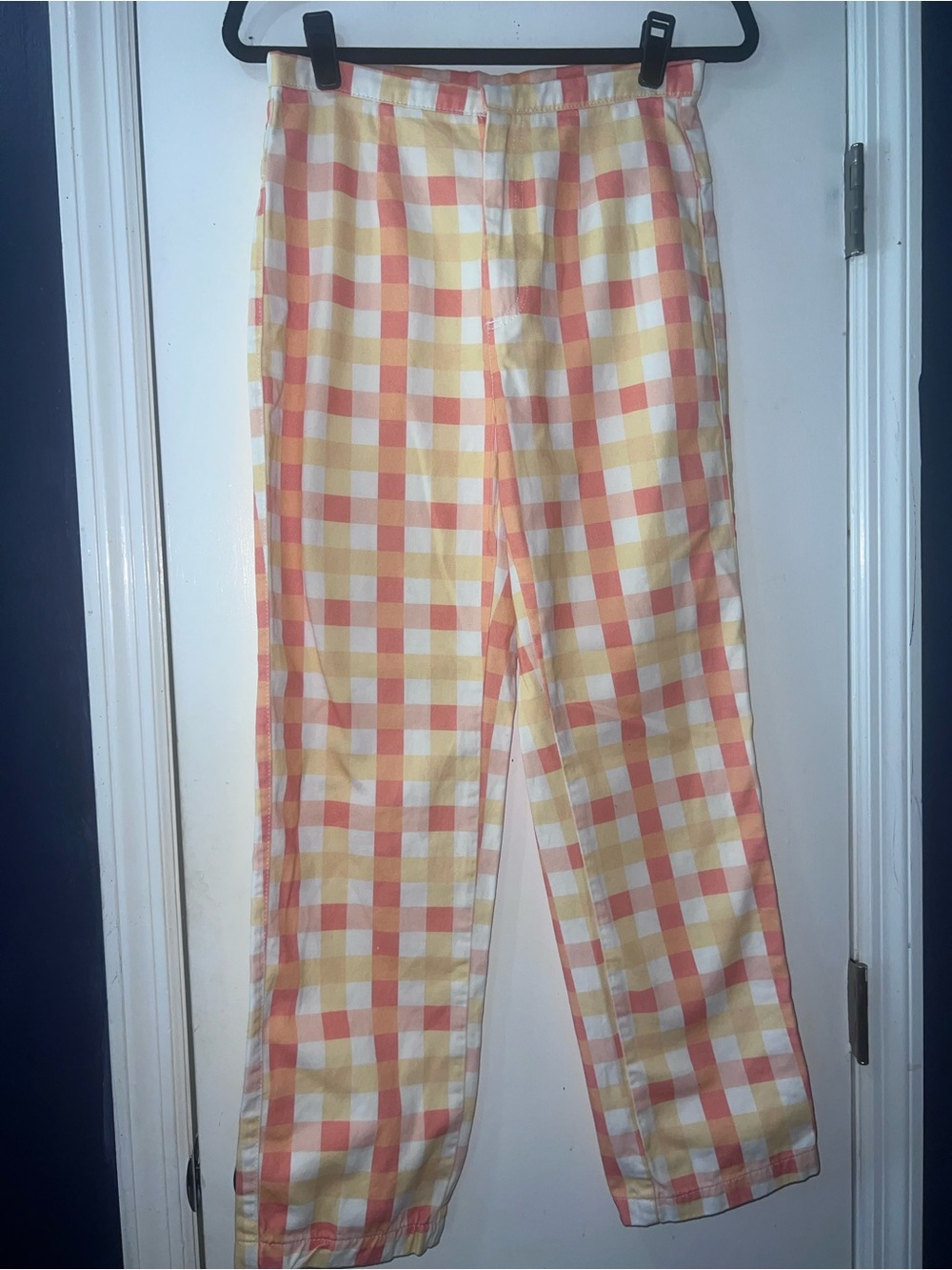 Free People Coral & Yellow Gingham Straight-Leg Pants
